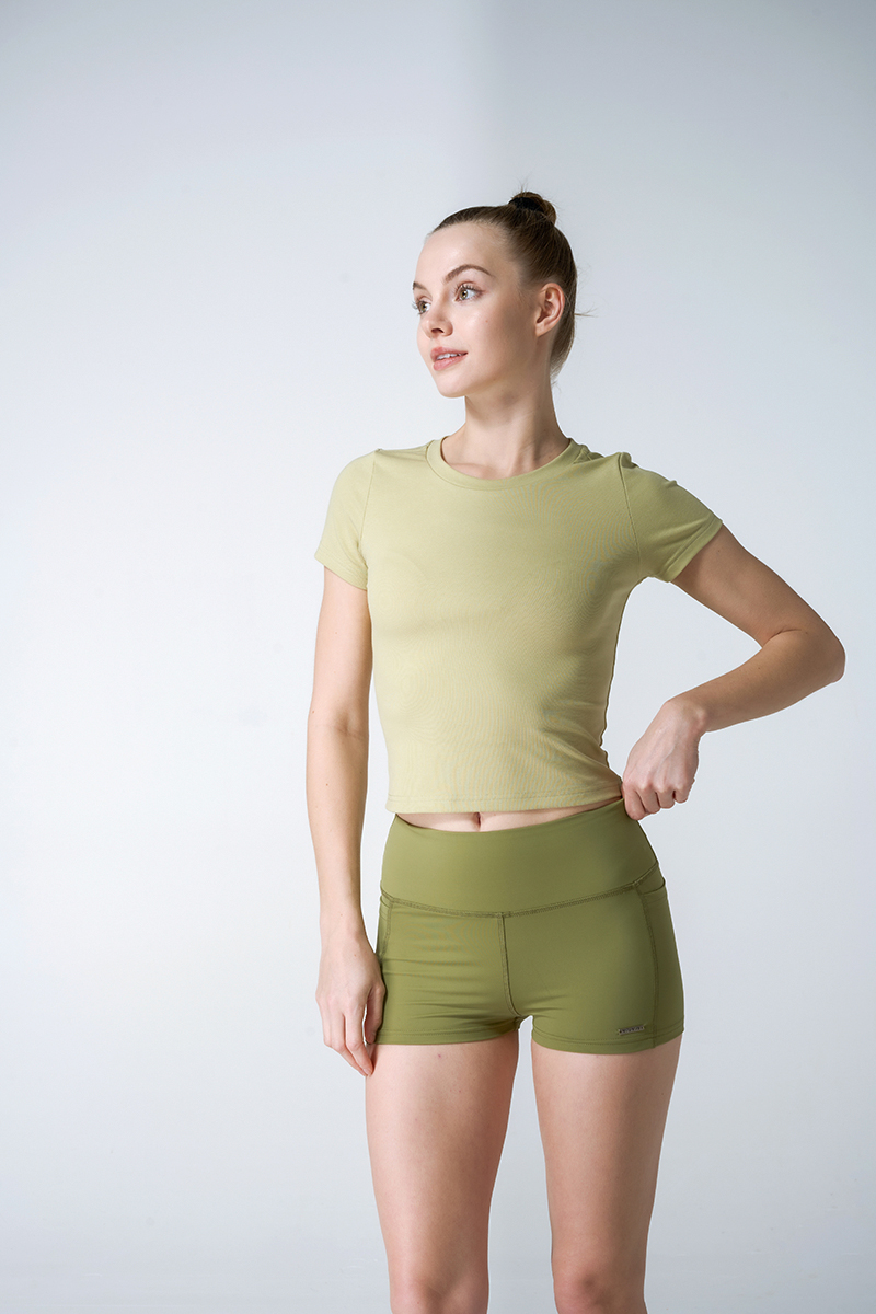 Hi Stretched Modal Rib Fitted Short Sleeve Tee  And High Waist Booty Shorts Legging With Side Pocket Legging Sets