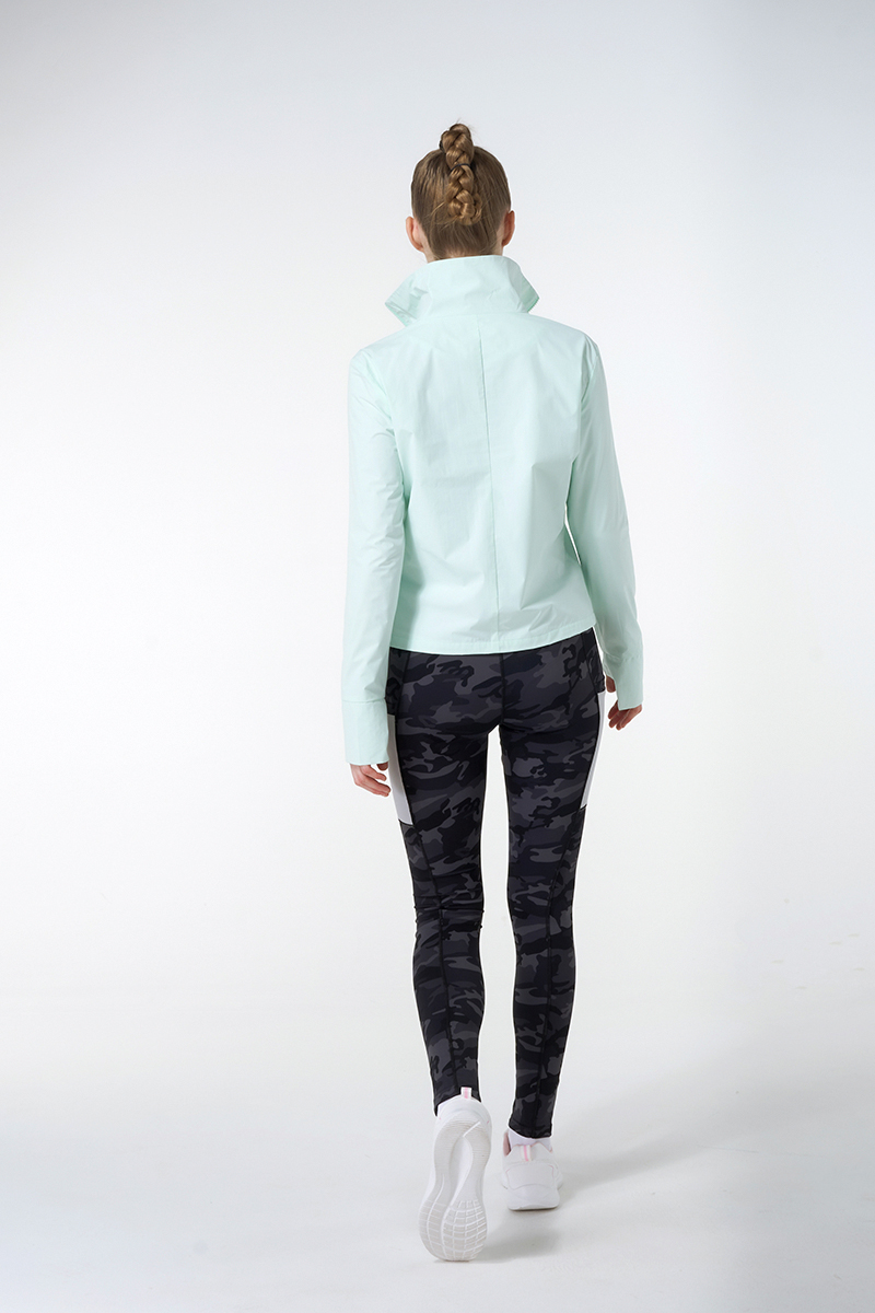 Out Door Sports Jacket And Smoky Grey High Waisted Color Block Side Pocket Legging Sets