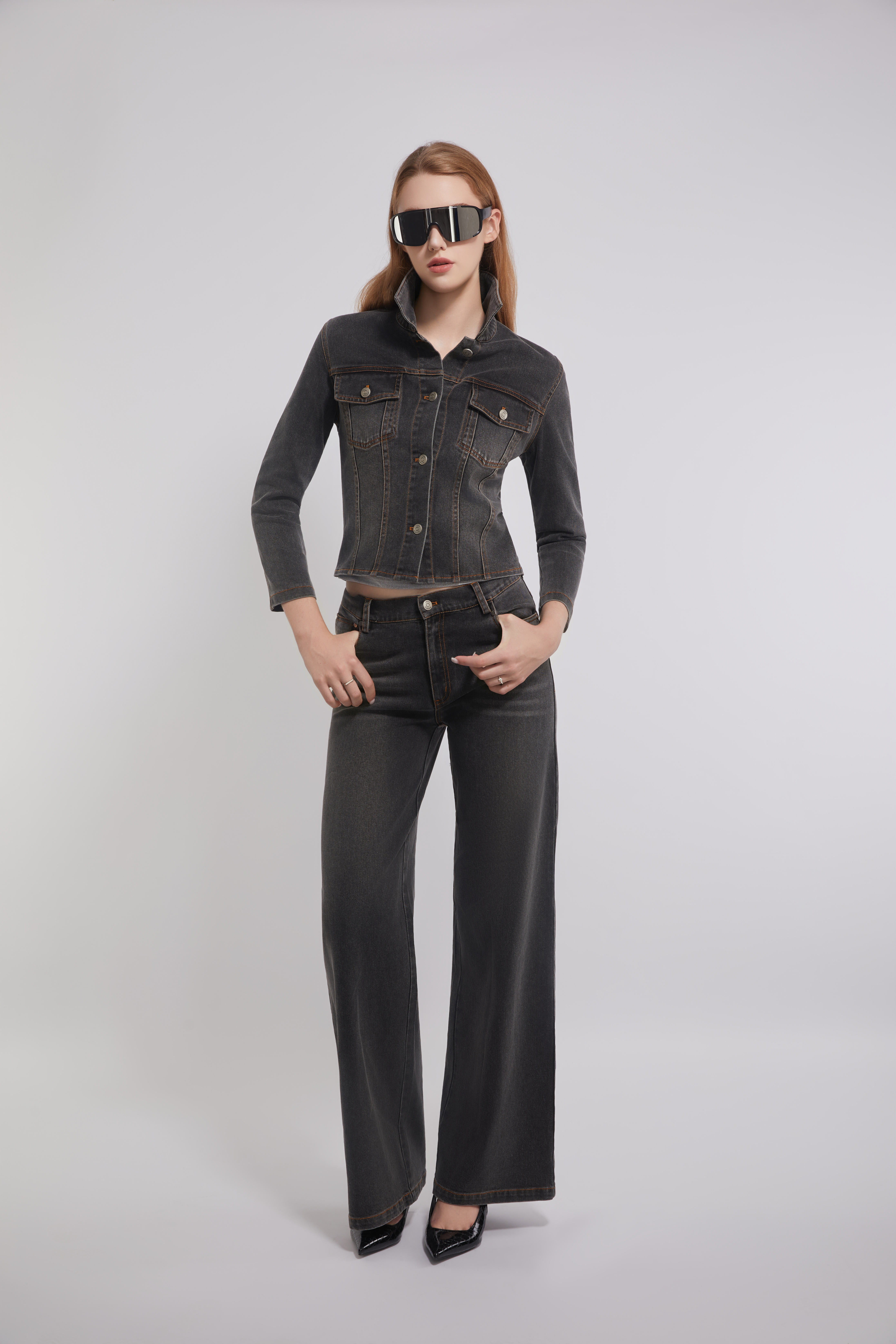 Back Satin Tape Black Denim Jacket