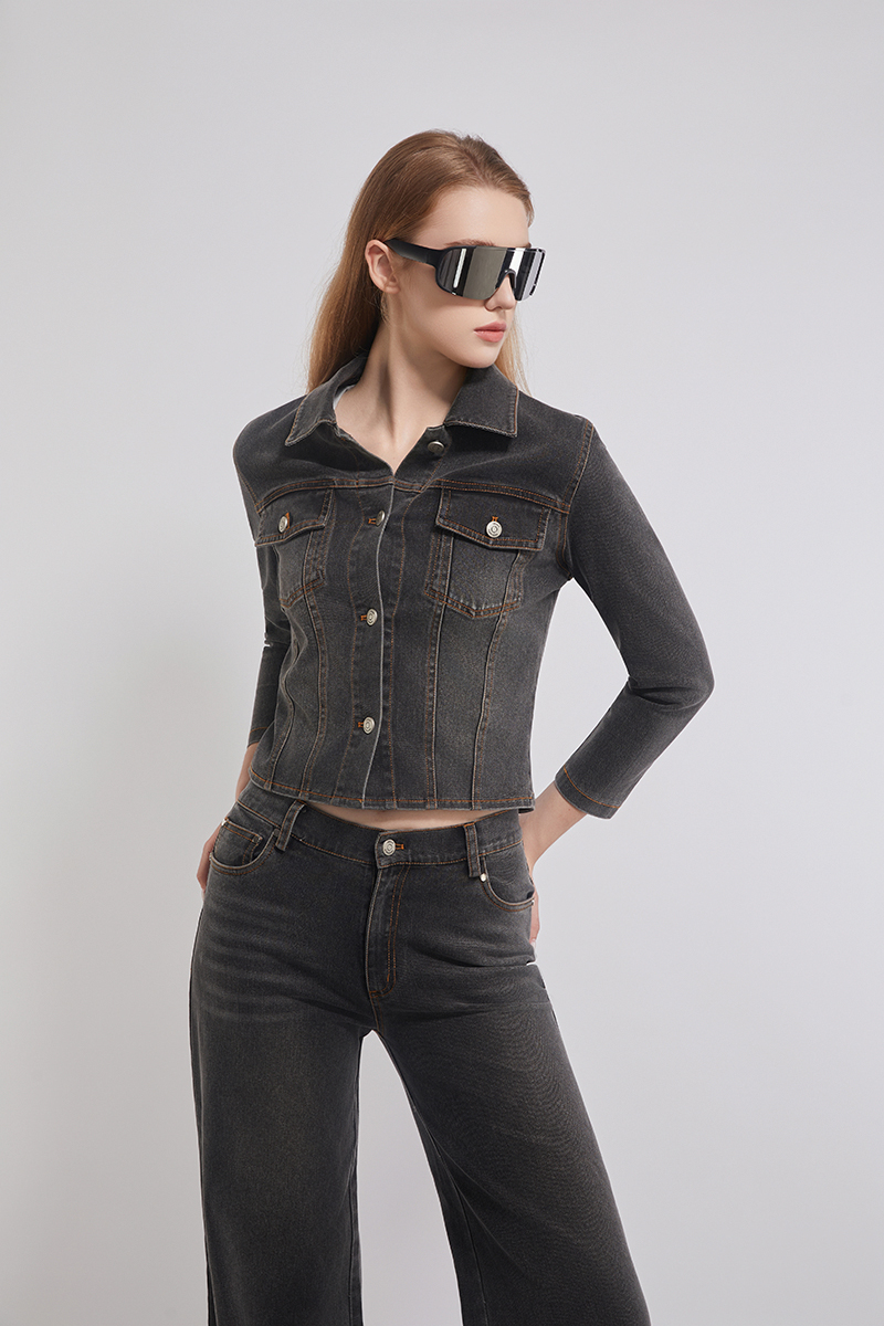 Back Satin Tape Black Denim Jacket