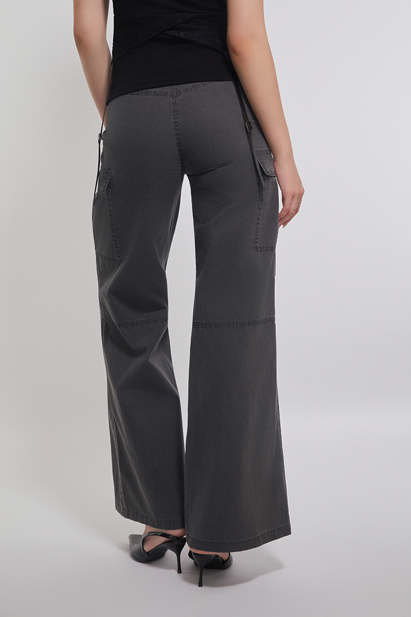 Cotton Acid Washed Wide Leg Cargo Pants